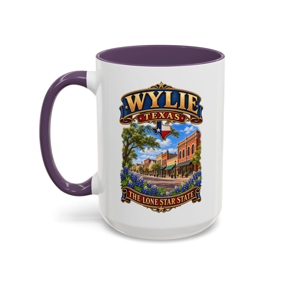 Accent Coffee Mug (11, 15oz) - Wylie, Texas - Lone Star State with City Scene