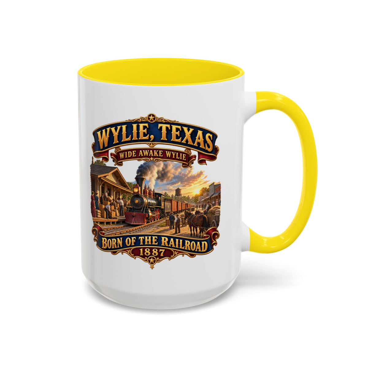Accent Coffee Mug (11, 15oz) - Wylie, Texas - Wide Awake Wylie, Born of the Railroad - 1873 - with Train Scene