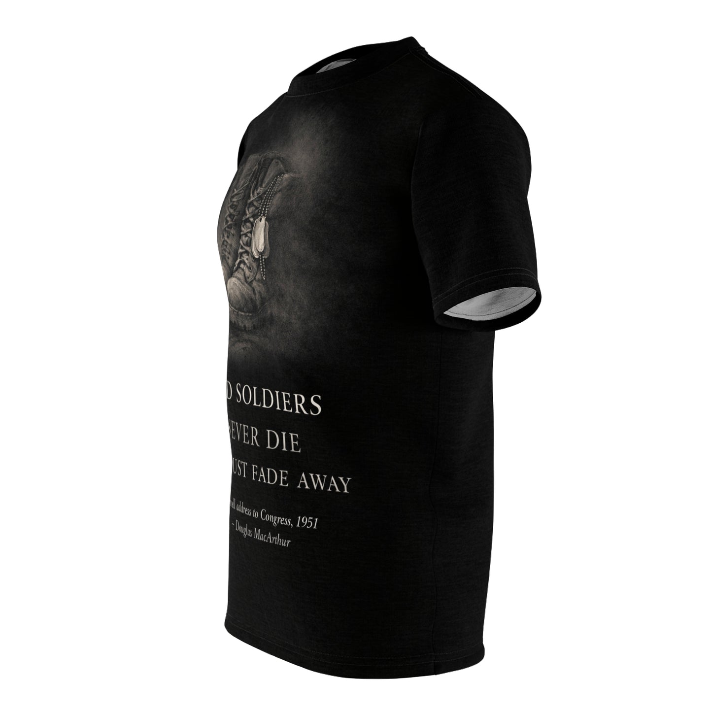 Veterans Tribute All-Over Print Tee — "Old Soldiers Never Die"