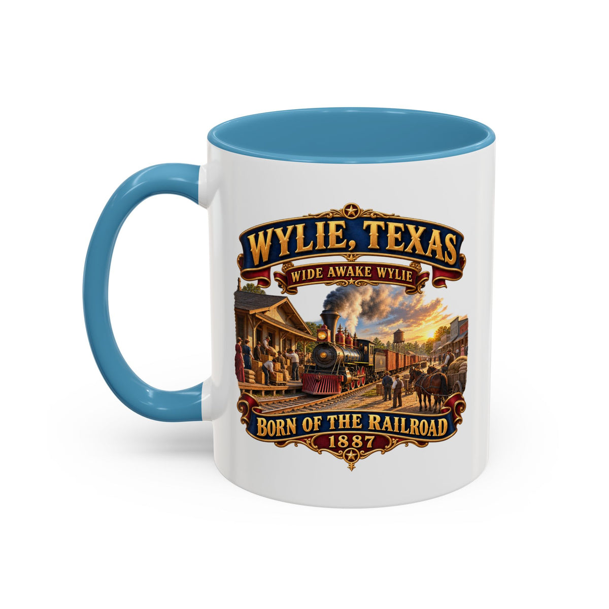 Accent Coffee Mug (11, 15oz) - Wylie, Texas - Wide Awake Wylie, Born of the Railroad - 1873 - with Train Scene