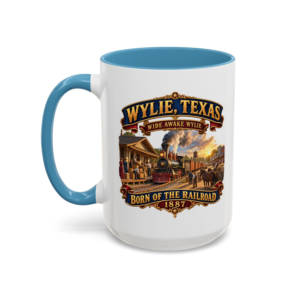 Accent Coffee Mug (11, 15oz) - Wylie, Texas - Wide Awake Wylie, Born of the Railroad - 1873 - with Train Scene