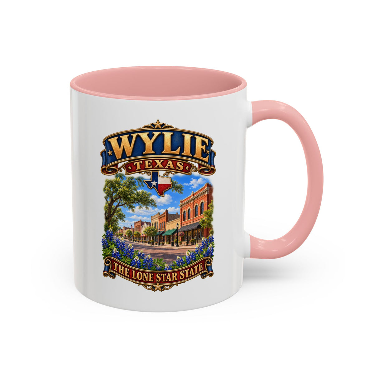 Accent Coffee Mug (11, 15oz) - Wylie, Texas - Lone Star State with City Scene