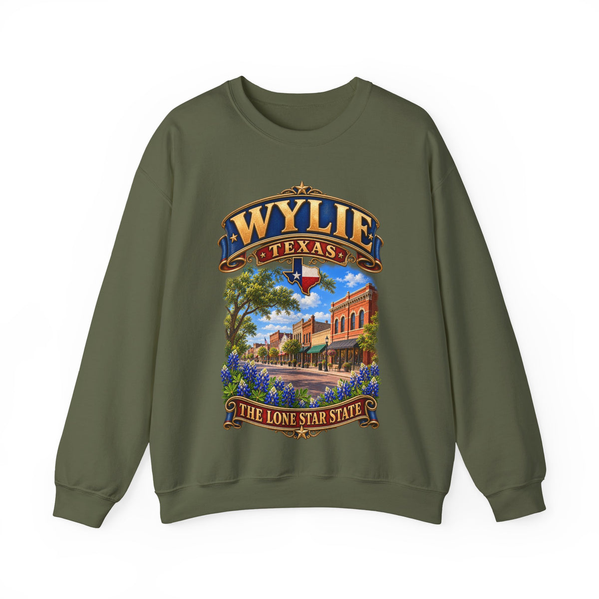 Crewneck Sweatshirt - Wylie, Texas - Lone Star State with City Scene