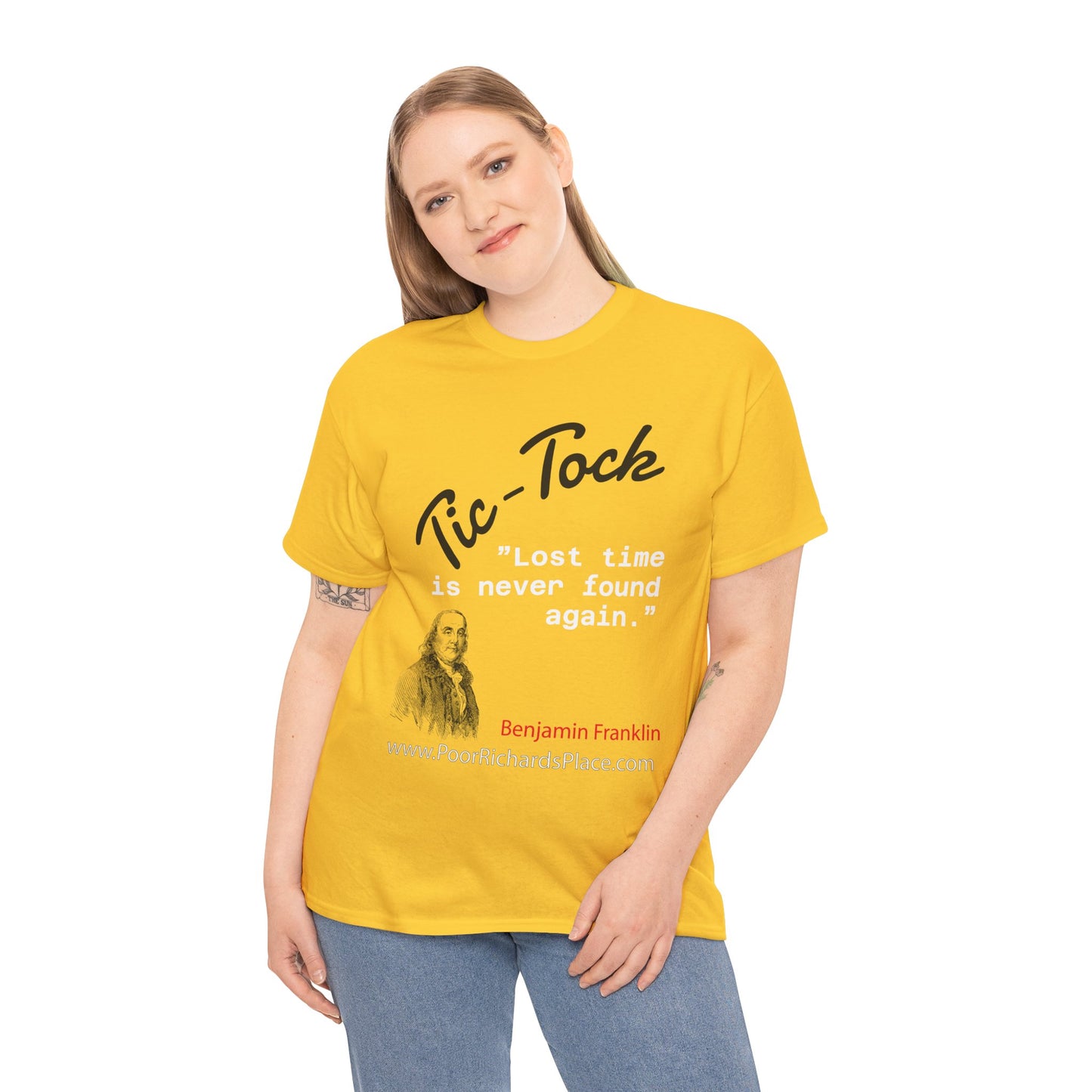 Tick-Tock Heavy Cotton Tee - 'Lost time is never found again' Quote Shirt