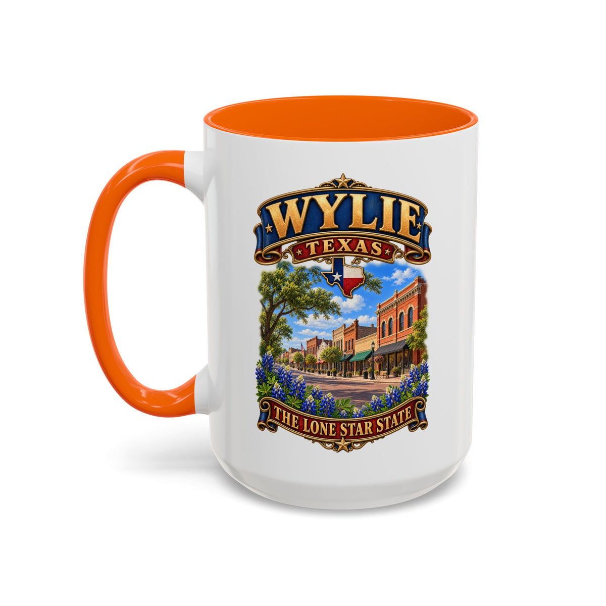Accent Coffee Mug (11, 15oz) - Wylie, Texas - Lone Star State with City Scene