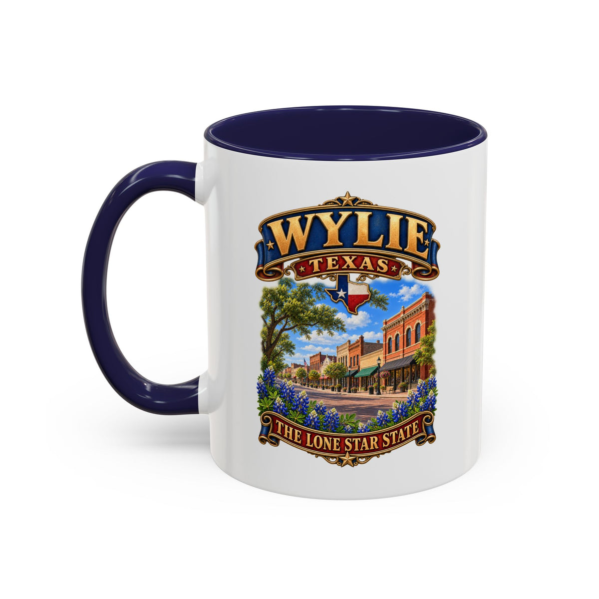 Accent Coffee Mug (11, 15oz) - Wylie, Texas - Lone Star State with City Scene