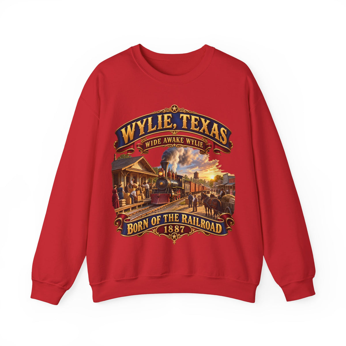 Crewneck Sweatshirt - Wylie, Texas - Wide Awake Wylie, Born of the Railroad - 1873 - with Train Scene