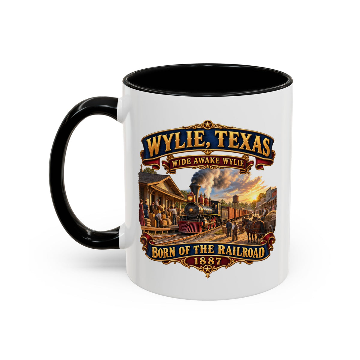 Accent Coffee Mug (11, 15oz) - Wylie, Texas - Wide Awake Wylie, Born of the Railroad - 1873 - with Train Scene