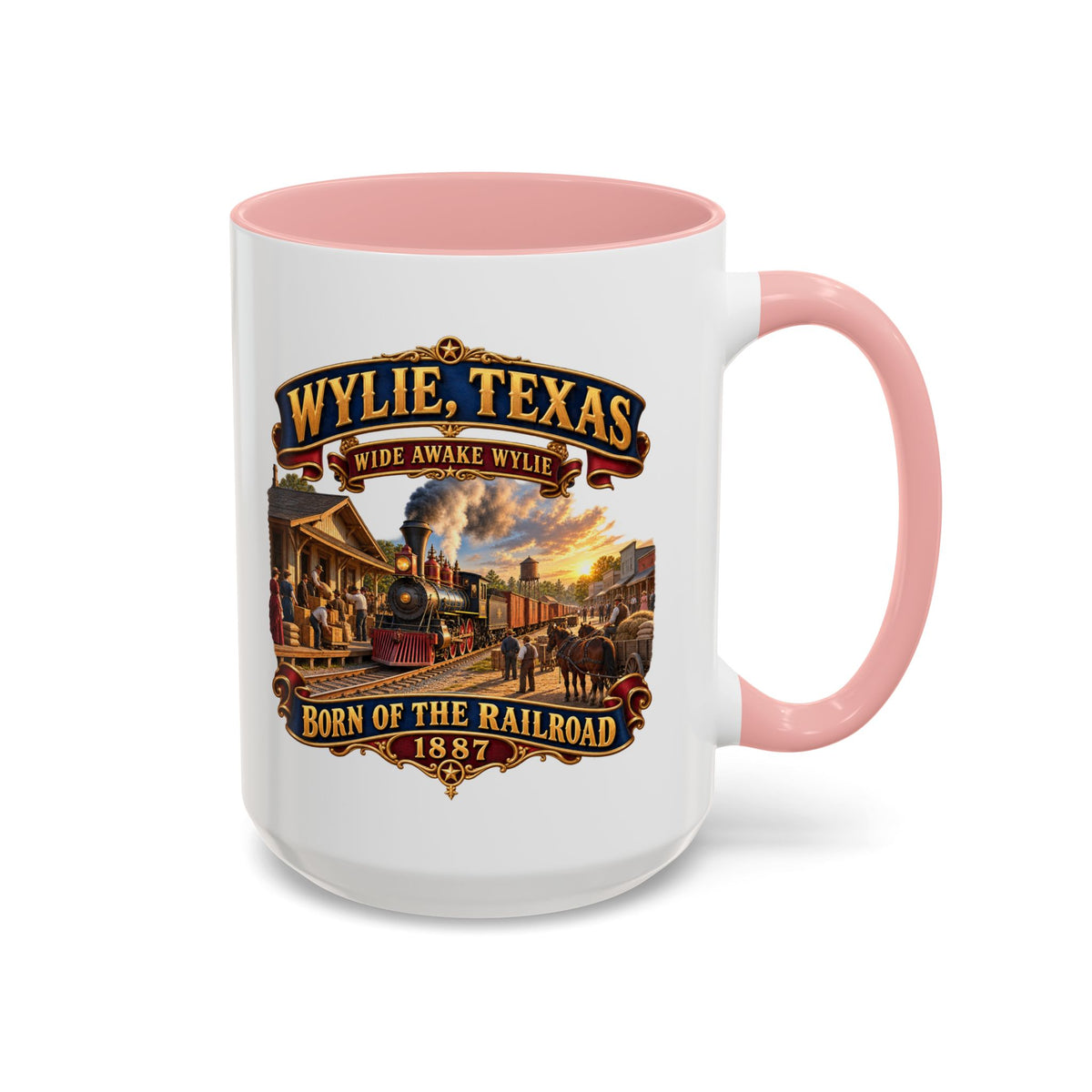 Accent Coffee Mug (11, 15oz) - Wylie, Texas - Wide Awake Wylie, Born of the Railroad - 1873 - with Train Scene