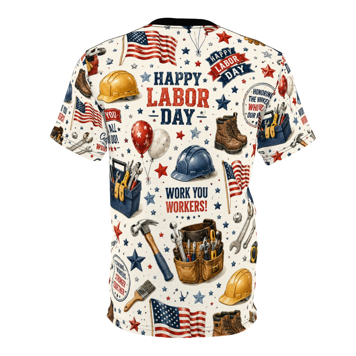 Labor Day Tools & Flags Tee | All-Over Print Workboots Helmets Hammers