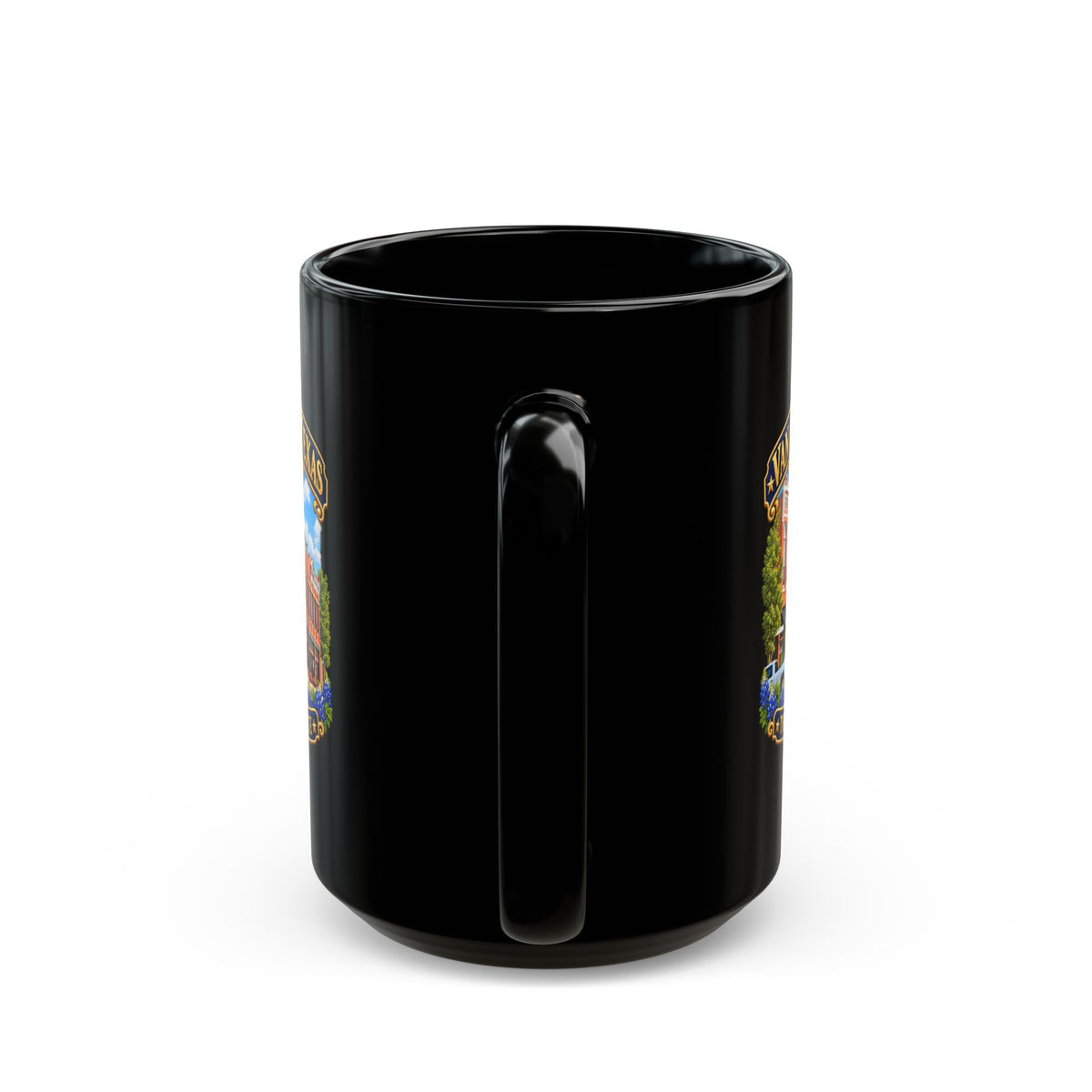 Black Mug  (15oz) - Van Alstyne, Texas - Proud Past, Bright Future -Lone Star State - with Downtown Architecture Scene