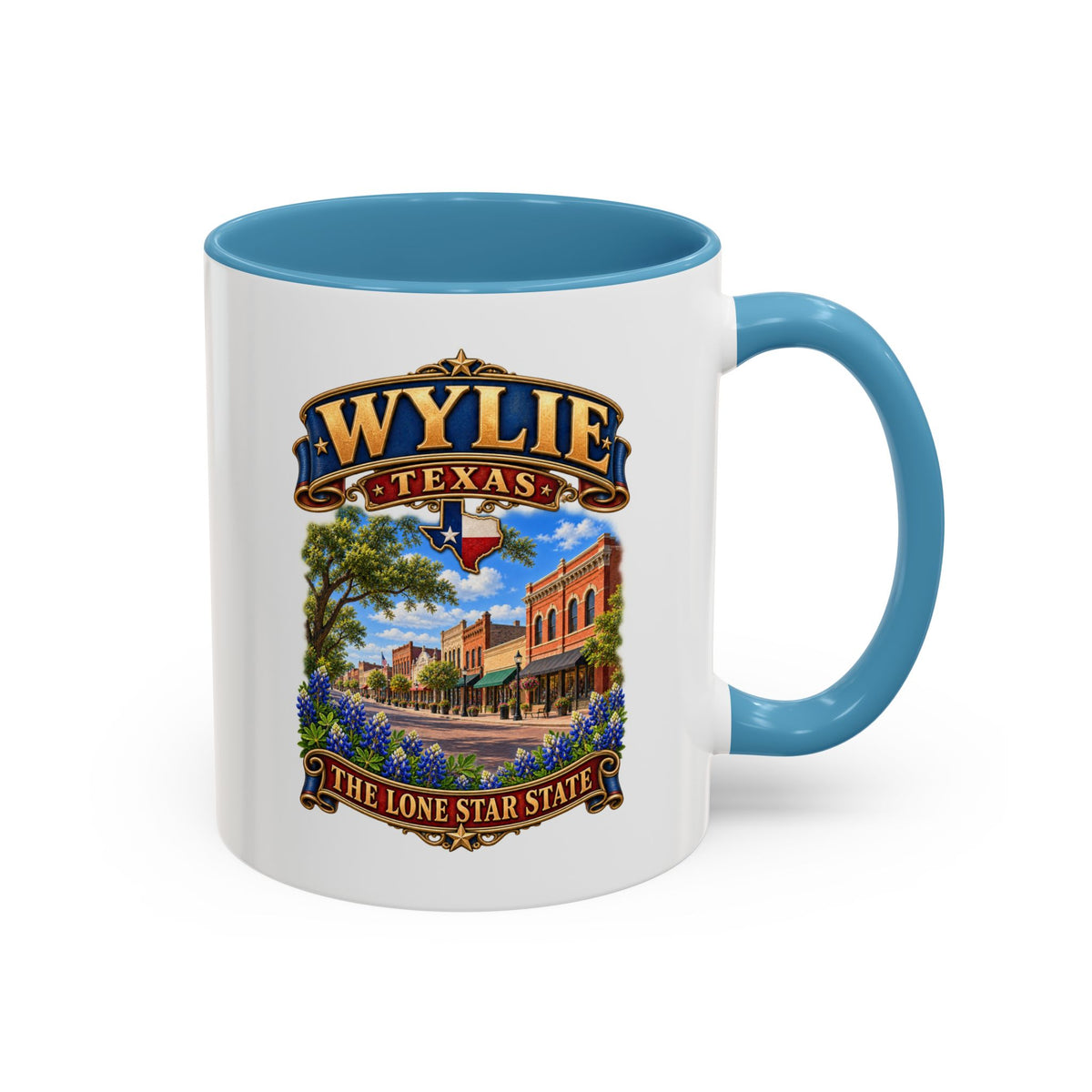 Accent Coffee Mug (11, 15oz) - Wylie, Texas - Lone Star State with City Scene
