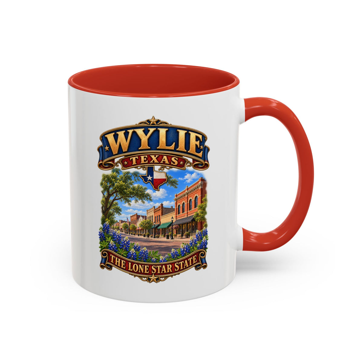 Accent Coffee Mug (11, 15oz) - Wylie, Texas - Lone Star State with City Scene
