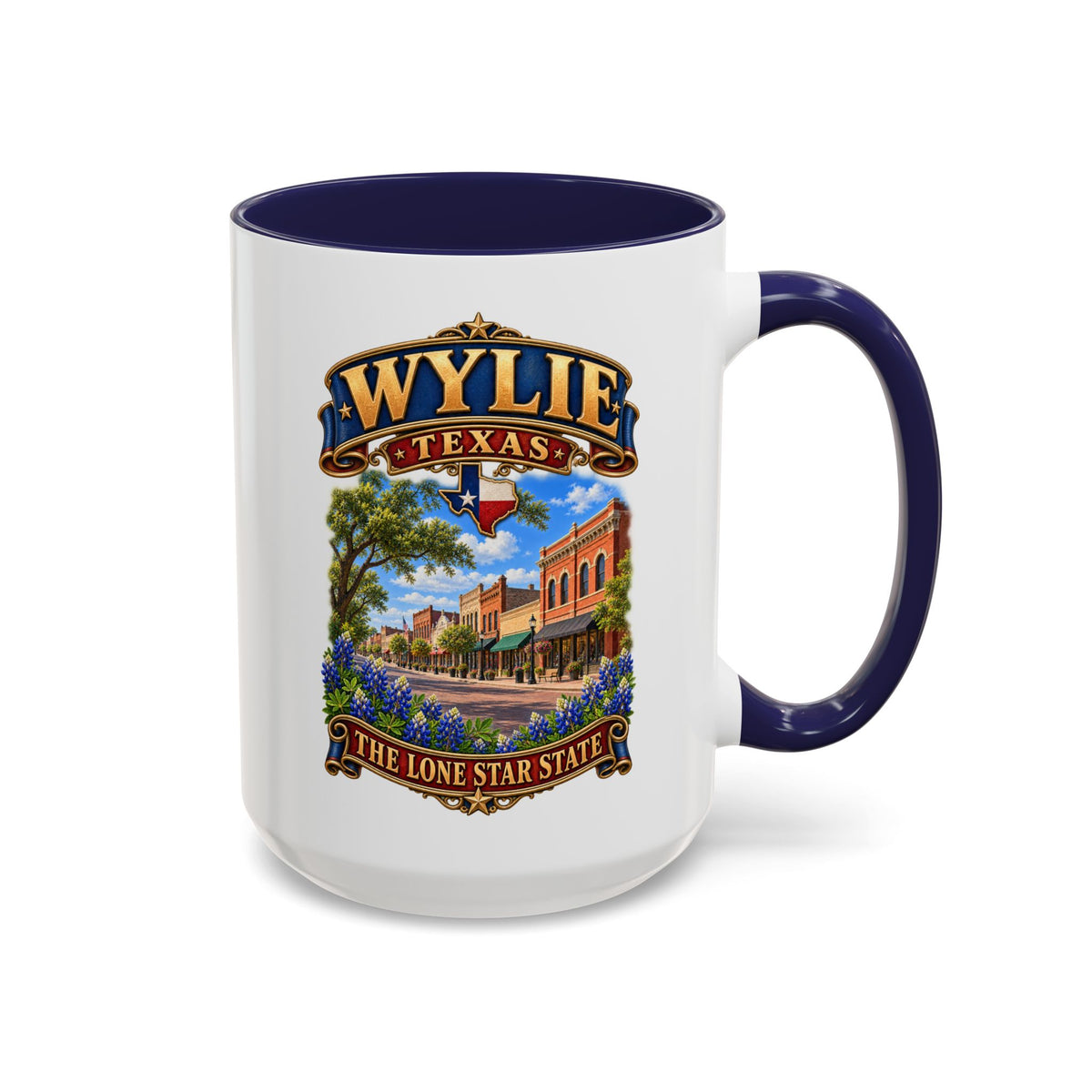 Accent Coffee Mug (11, 15oz) - Wylie, Texas - Lone Star State with City Scene