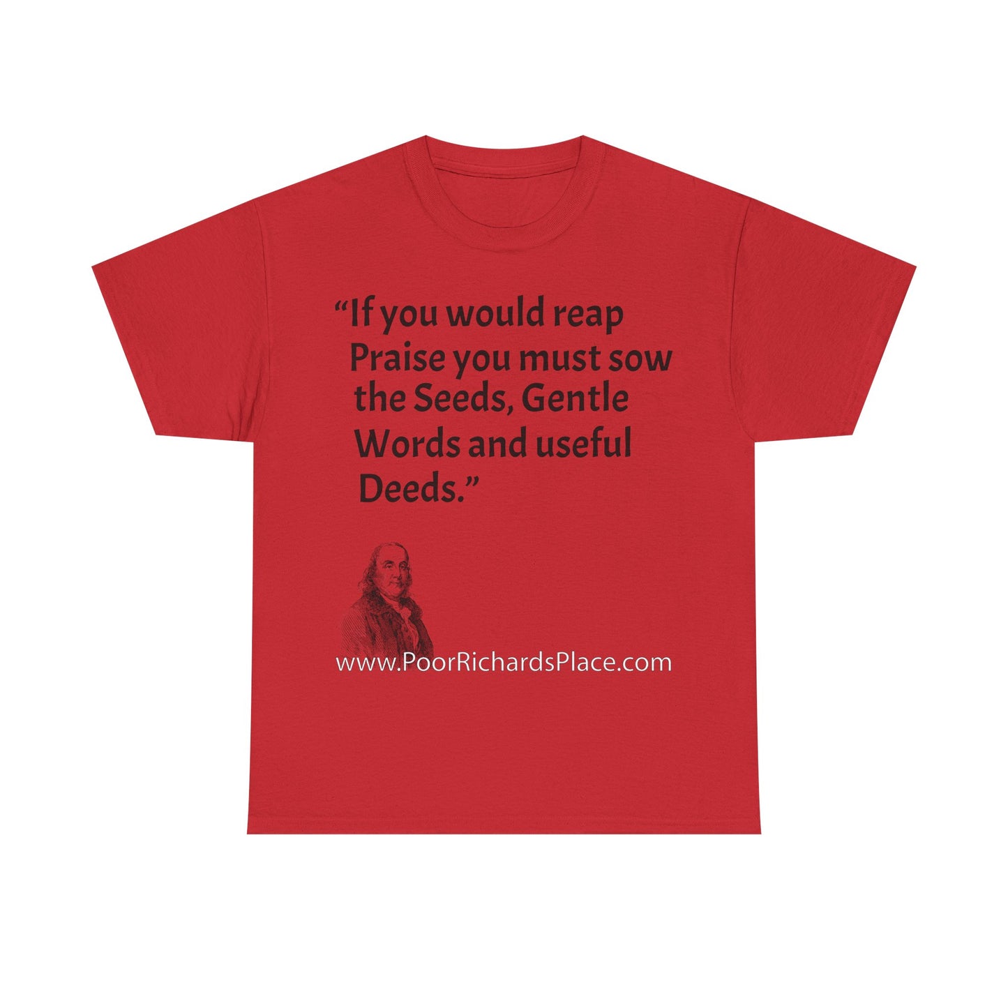 Unisex T-Shirt - Poor Richard Says If you would reap Praise you must sow the Seeds, Gentle Words and useful Deeds