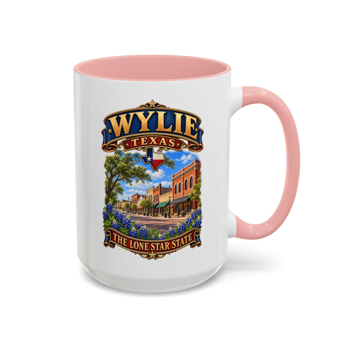 Accent Coffee Mug (11, 15oz) - Wylie, Texas - Lone Star State with City Scene