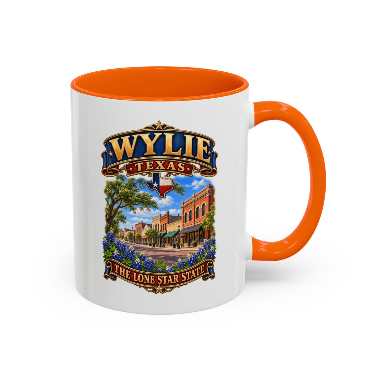 Accent Coffee Mug (11, 15oz) - Wylie, Texas - Lone Star State with City Scene