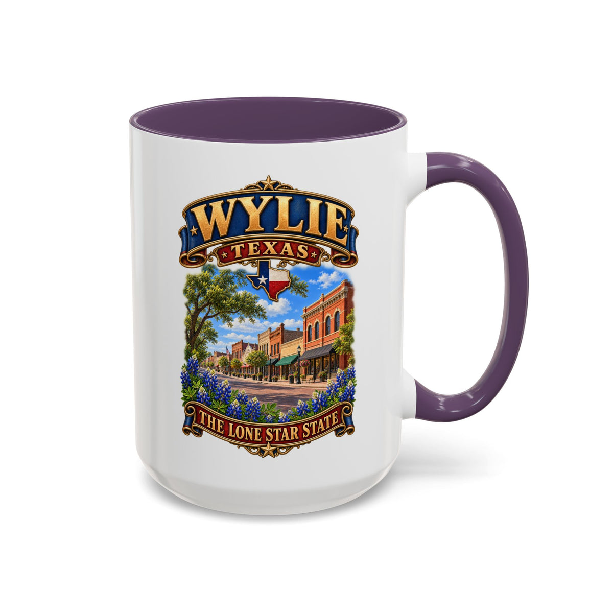 Accent Coffee Mug (11, 15oz) - Wylie, Texas - Lone Star State with City Scene