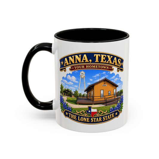 Accent Coffee Mug (11, 15oz) - Anna, Texas - Your Home Town -Lone Star State - with Anna Depot, Sherley Heritage Park, Scene
