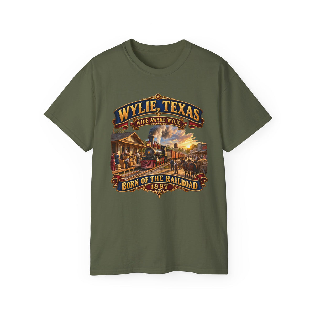 Unisex Ultra Cotton Tee - Wylie, Texas - Wide Awake Wylie, Born of the Railroad - 1873 - with Train Scene