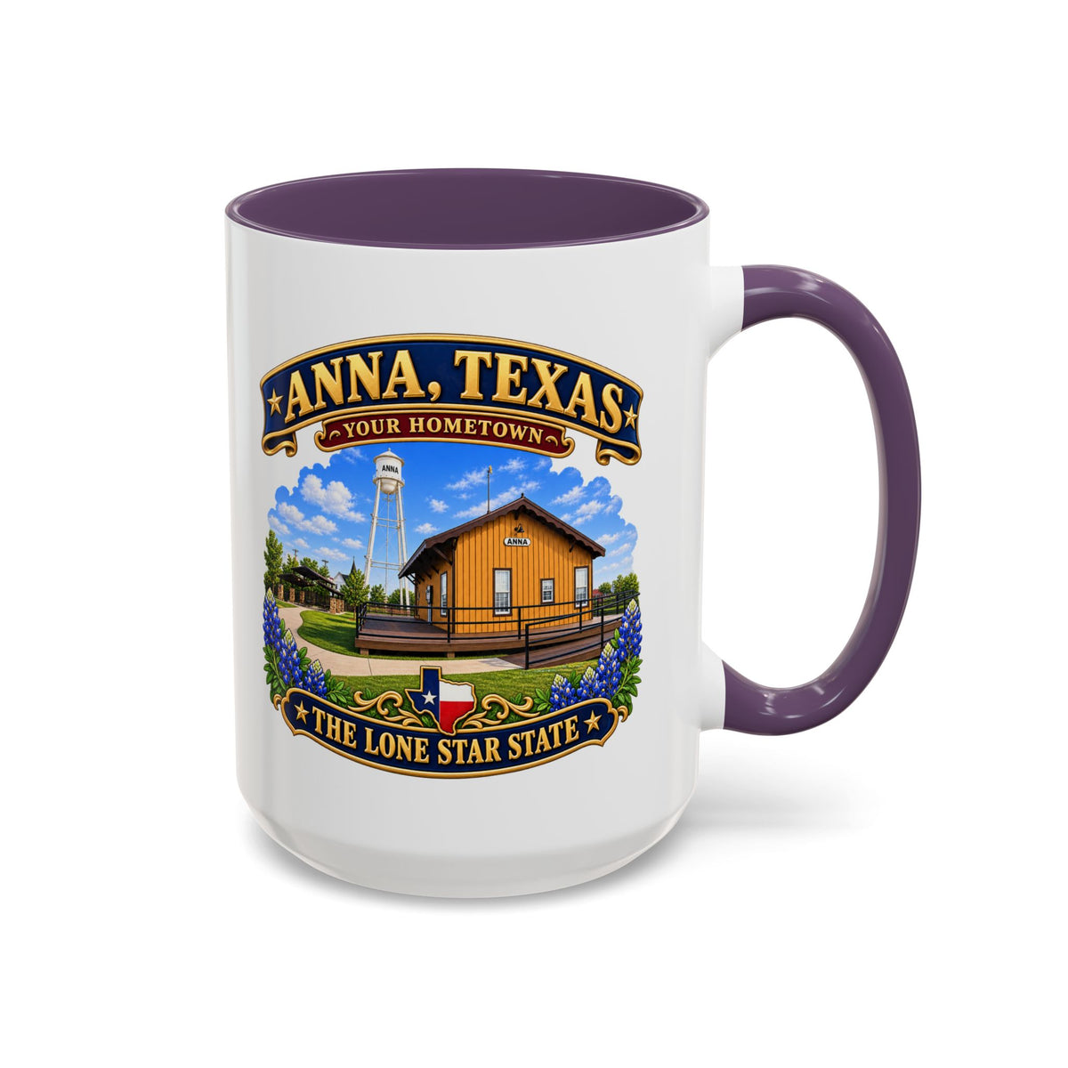 Accent Coffee Mug (11, 15oz) - Anna, Texas - Your Home Town -Lone Star State - with Anna Depot, Sherley Heritage Park, Scene